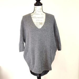 Express Knit Sweater Top Womens Size Small Gray V-Neck 3/4 Sleeve Lambs Wool